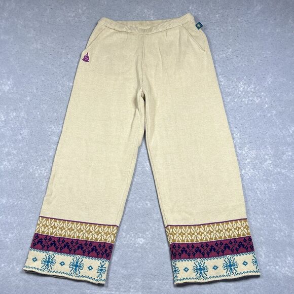 Disney Frozen Pants Girls Size 7/8 Beige Multicolored Pull On Inseam 21.5” - Picture 1 of 14